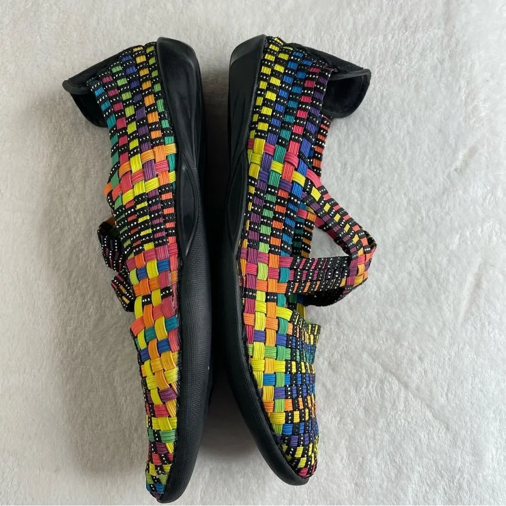 Bernie Mev Margo Shoes Rainbow Woven Slip On Criss Cross Flats Multicolor 41